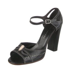 Marc Jacobs Leather Mary Jane Sandal Pumps Black Block Heel Italy US 9 EUC
